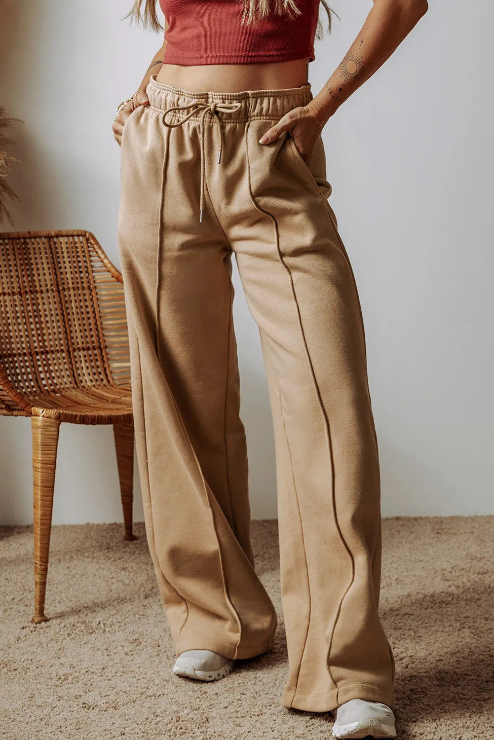 Drawstring Wide Leg Pants with Pockets