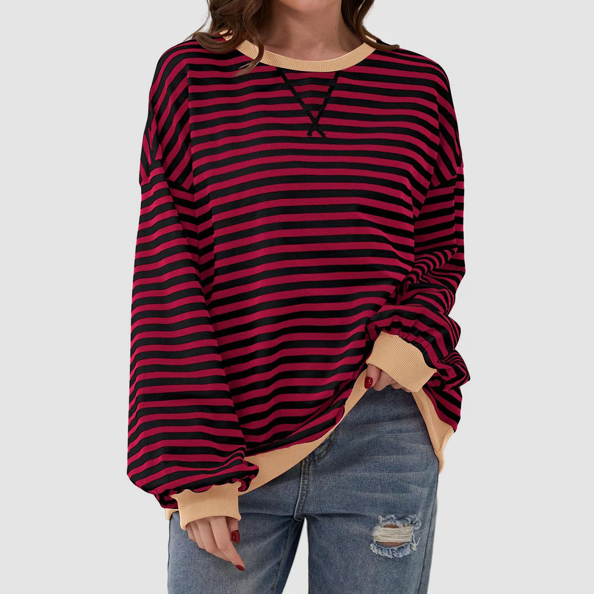 Striped Round Neck Long Sleeve T-Shirt