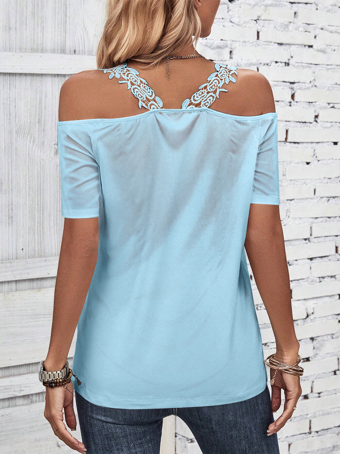 Full Size Lace Detail Short Sleeve T-Shirt