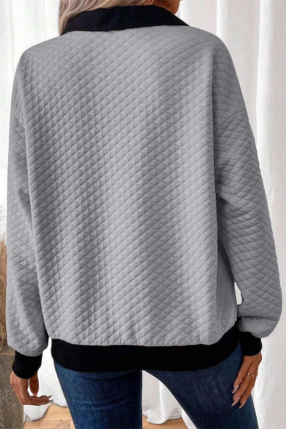 Textured Collared Neck Long Sleeve Top