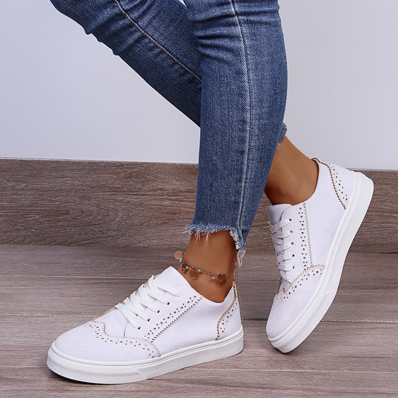 Lace-Up Suedette Flat Sneakers
