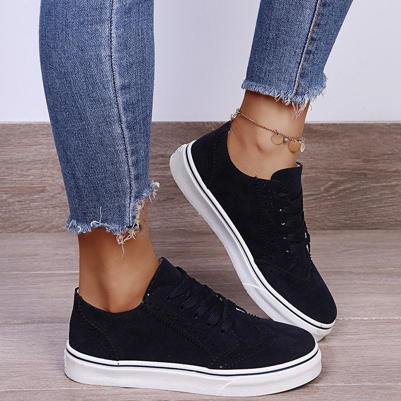 Lace-Up Suedette Flat Sneakers