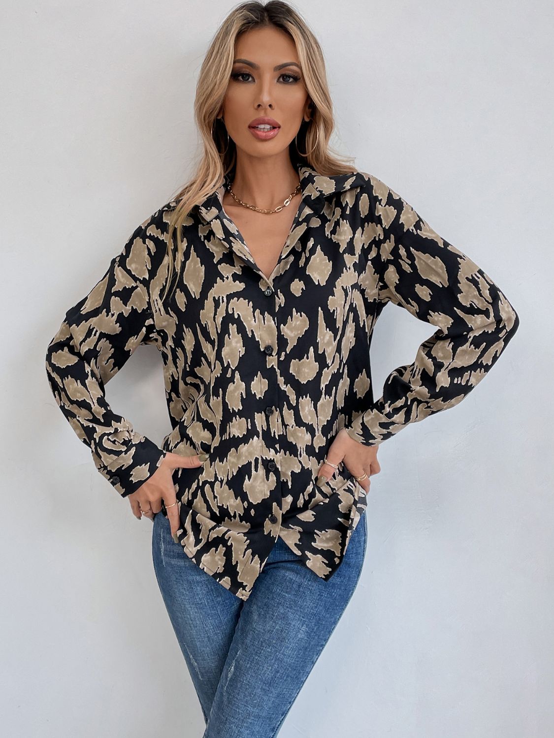 Printed Button Down Collared Neck Long Sleeve Shirt