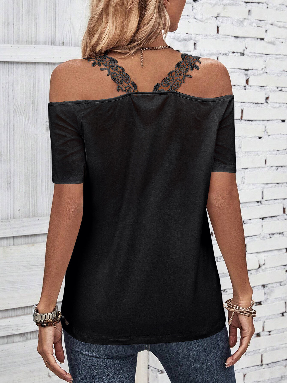 Full Size Lace Detail Short Sleeve T-Shirt