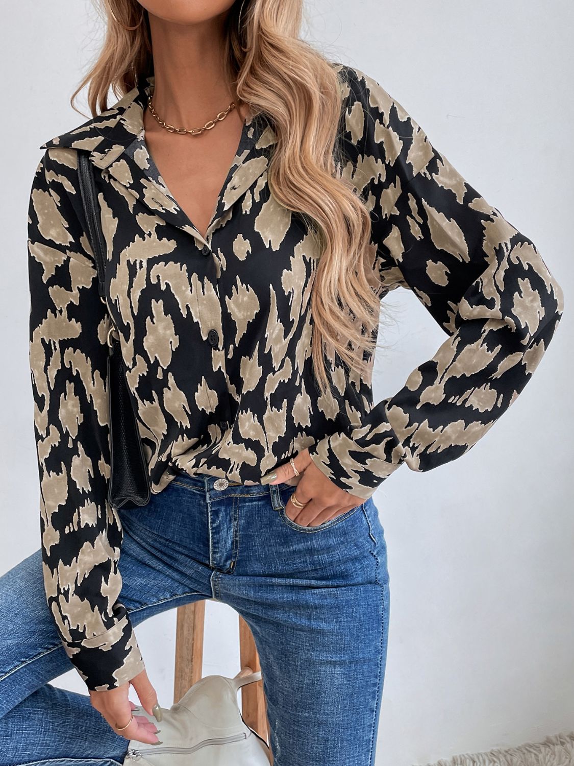 Printed Button Down Collared Neck Long Sleeve Shirt