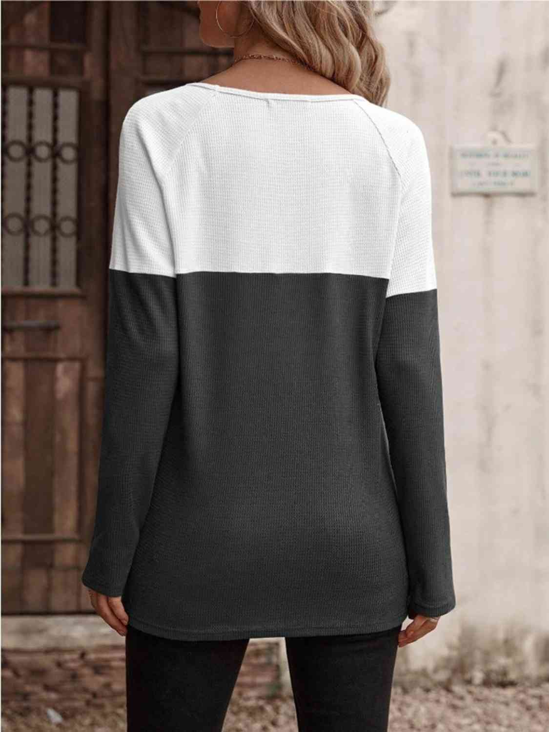 Contrast Round Neck Long Sleeve T-Shirt