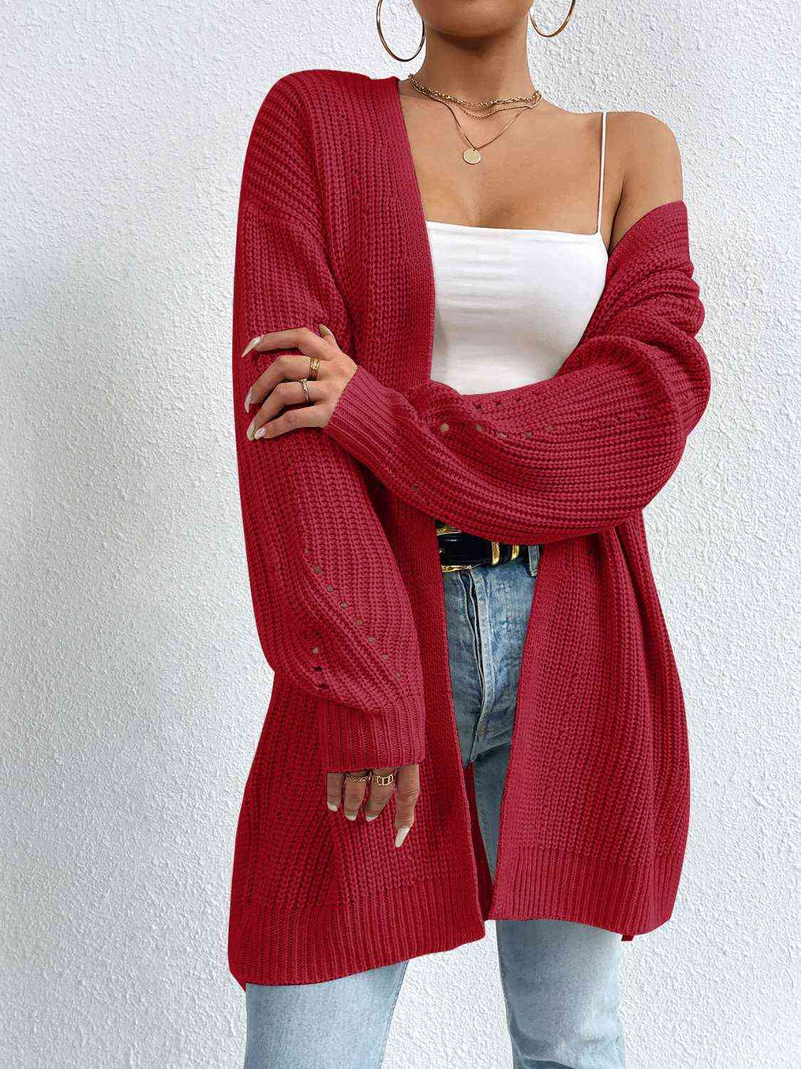 Open Front Dropped Shoulder Slit Cardigan