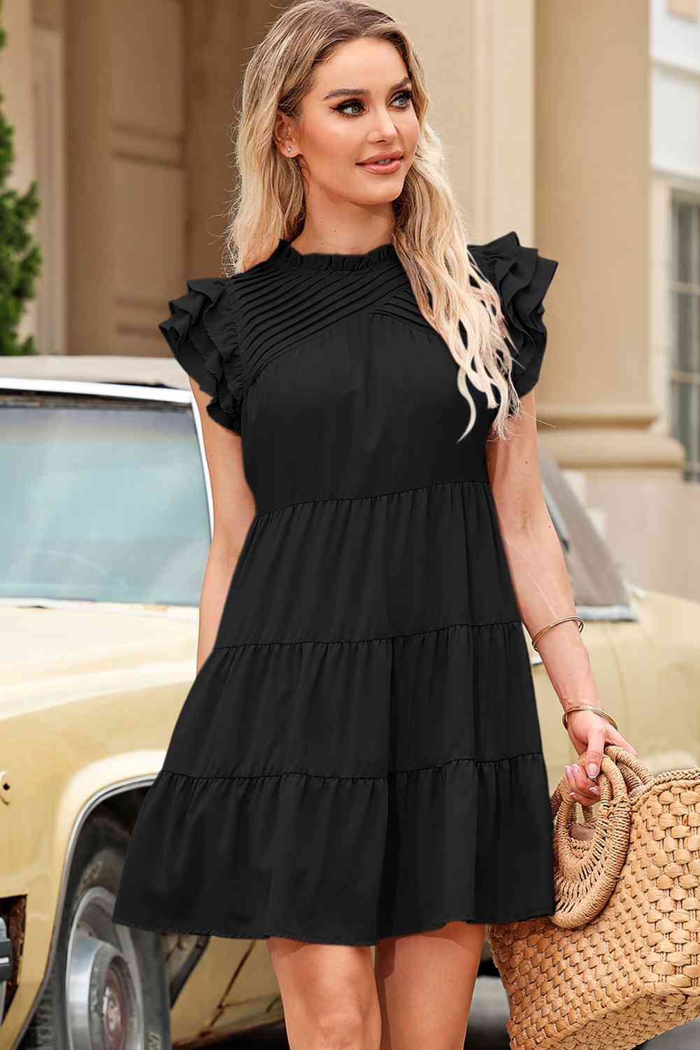 Cap Sleeve Tiered Mini Dress