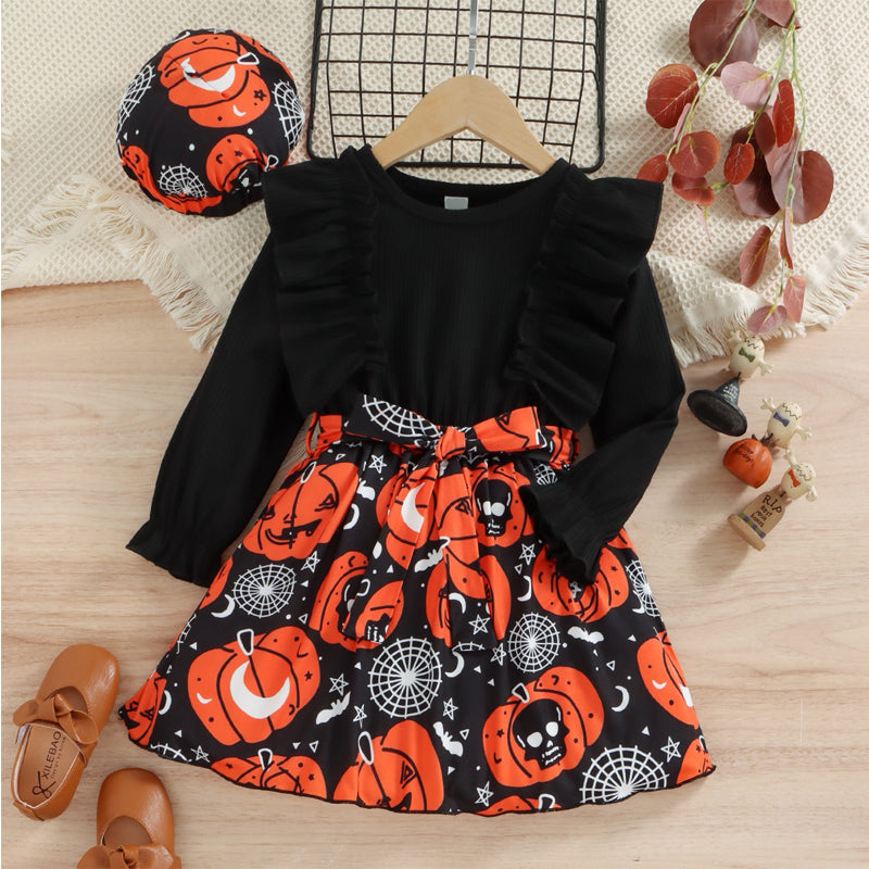 Halloween Theme Bow Front Round Neck Dress