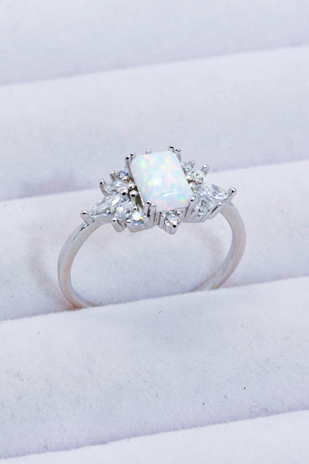 925 Sterling Silver Zircon and Opal Ring