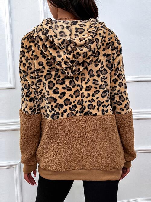 Leopard Drawstring Long Sleeve Hoodie