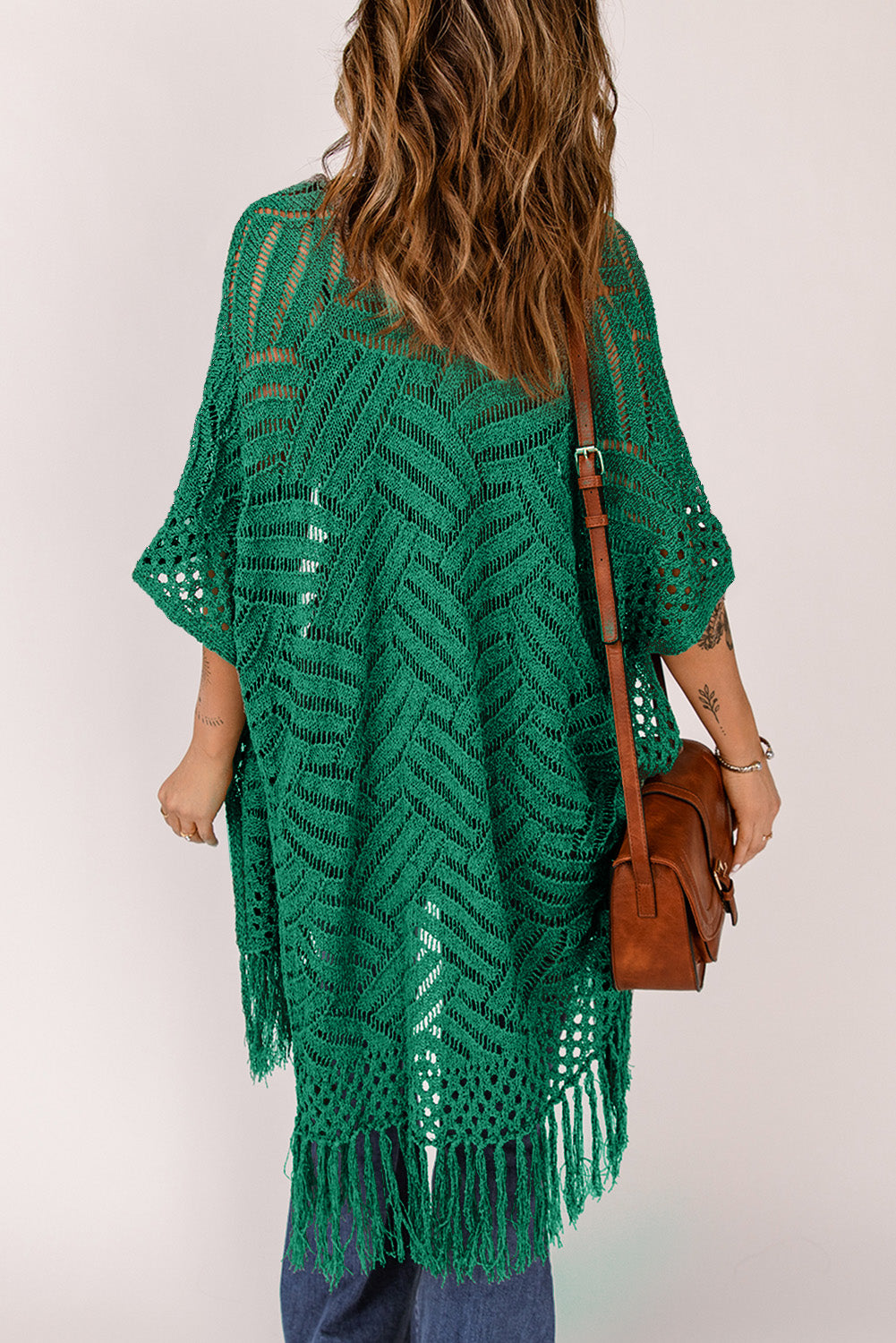 Openwork Open Front Cardigan with Fringes