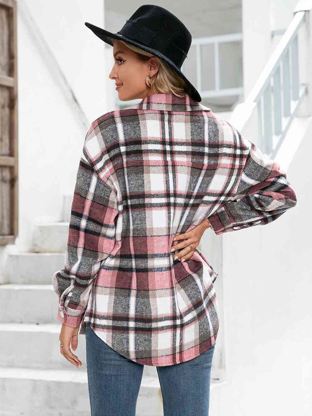 Meet You Outside Plaid Button Down Curved Hem Shacket