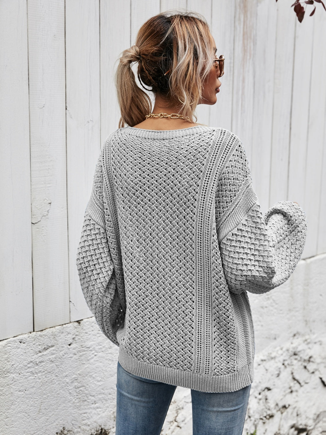 V-Neck Dropped Shoulder Sweater