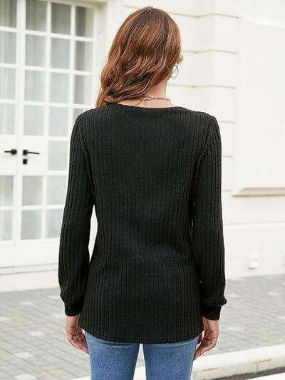 Ribbed Surplice Long Sleeve T-Shirt